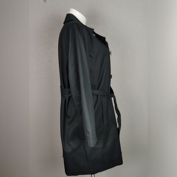J.Crew Factory Black Double-Breasted Trench Cotton Coat BO622 Belted Classic 18 - Picture 3 of 14